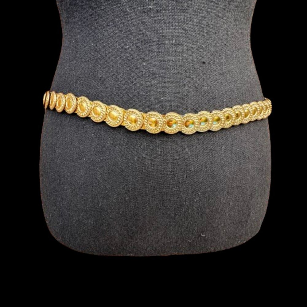 VTG Gold Metal Coin Stretch Belt 80s 70s Disco Boho Gypsy